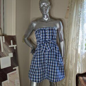 American Eagle Woven Cotton Gingham Strapless Sundress